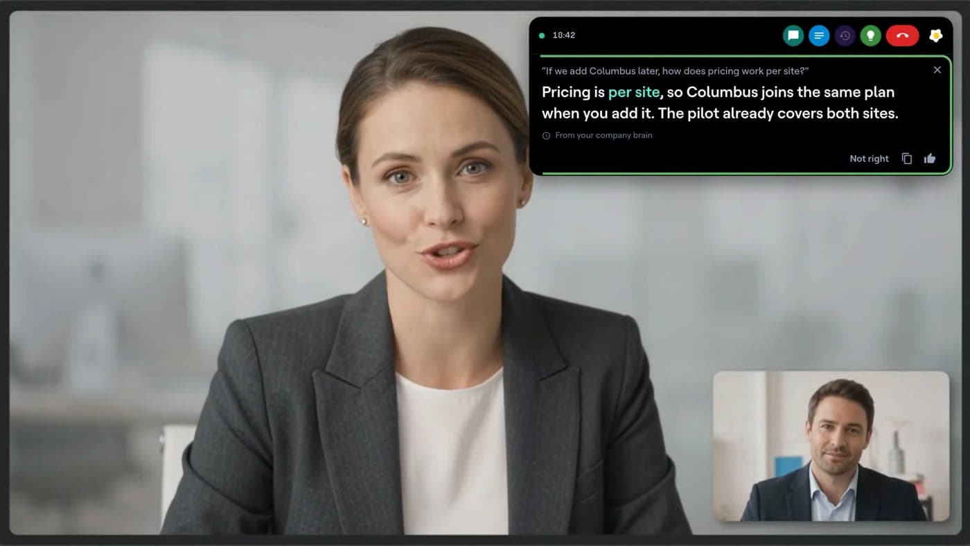 Google Meet with a Sunnyside answer card over the call